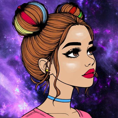 realistic girl with buns on the top of her head