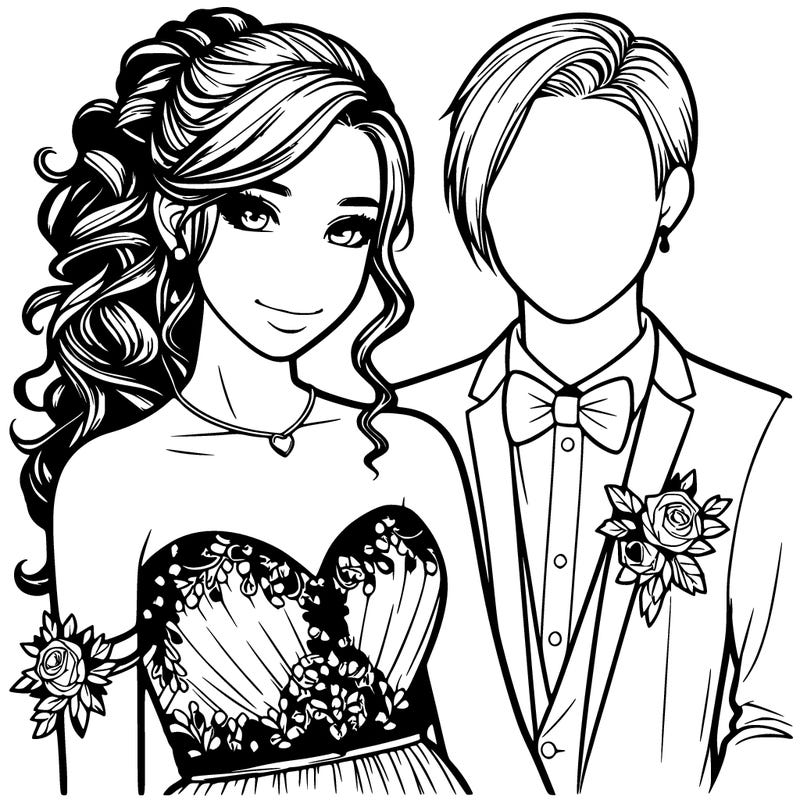 realistic girl in prom dress with prom date