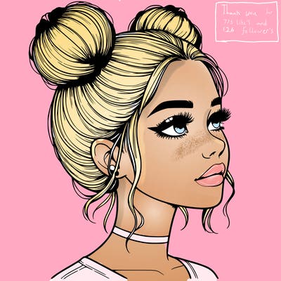 realistic girl with buns on the top of her head