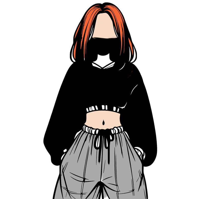 realistic girl faceless with baggy pants and a crop top