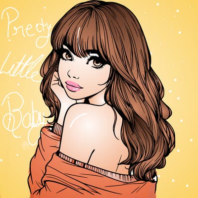 realistic girl with bangs looking over her shoulder