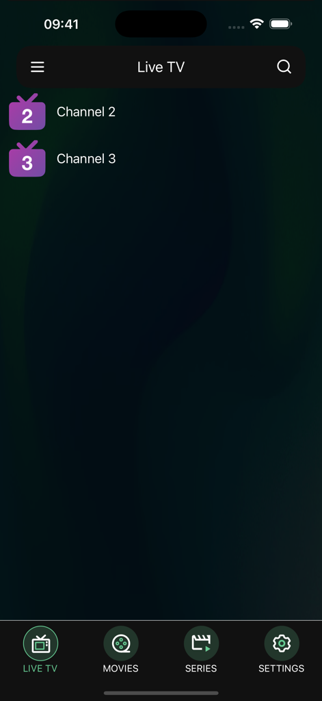 WPlay Mobile - Interface of the WPlay Mobile app showing the Live TV section with a list of available channels.