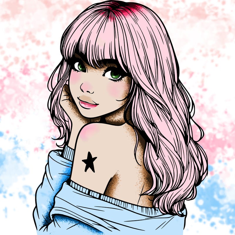 realistic girl with bangs looking over her shoulder