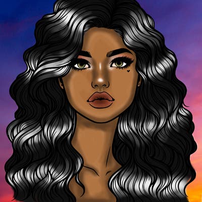 realistic girl with wavy hair and lips