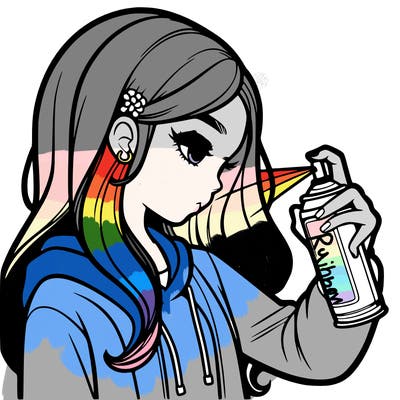 a realistic girl spray painting