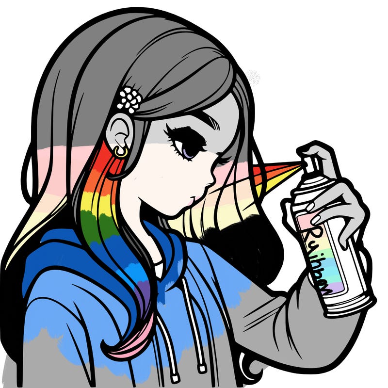 a realistic girl spray painting