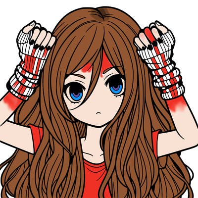 long haired girl with fingerless gloves