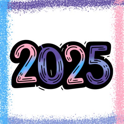 one line scrawled numbers sketch design “2025”