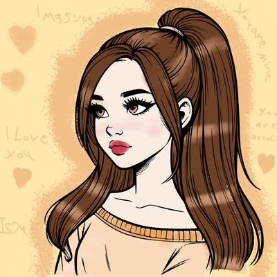 realistic girl with a high ponytail