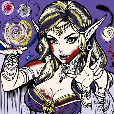 realistic scary beautiful elf sorceress casting spell