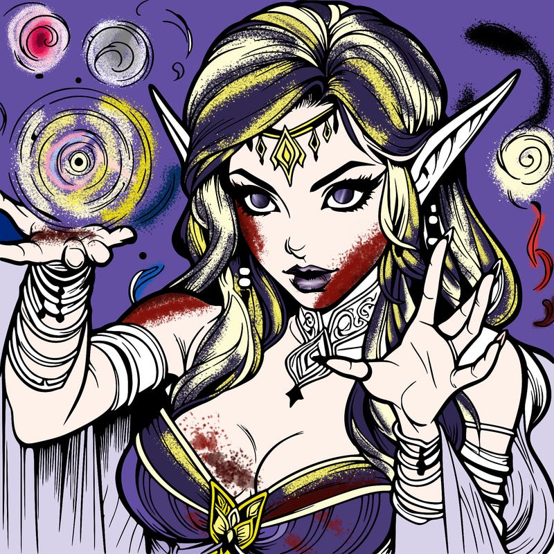 realistic scary beautiful elf sorceress casting spell