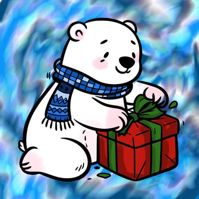 polar bear wrapping a present