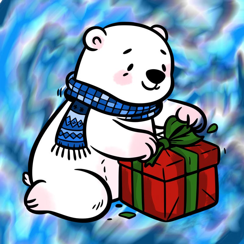 polar bear wrapping a present