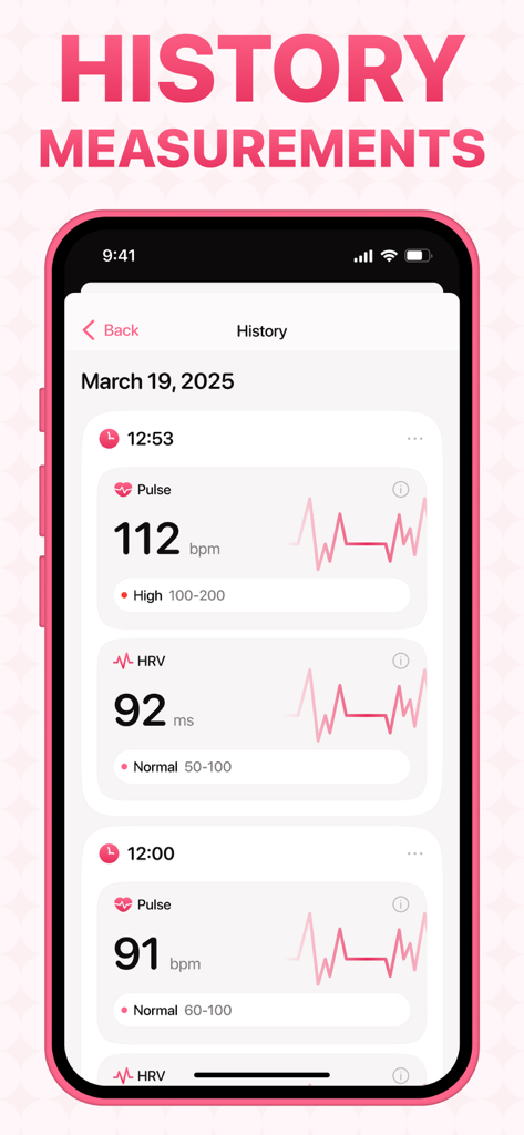 스마트폰의 심박수 및 HRV 측정 기록 대시보드