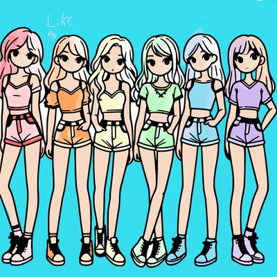 a group of girls wearing crop tops and shorts