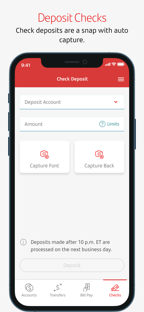 Santander Business Banking app check deposit screen