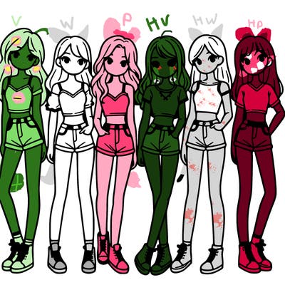 a group of girls wearing crop tops and shorts