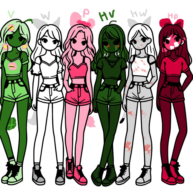 a group of girls wearing crop tops and shorts