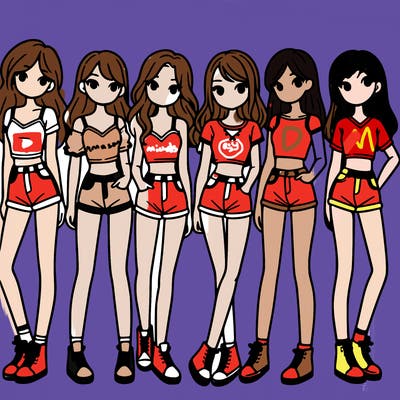 a group of girls wearing crop tops and shorts