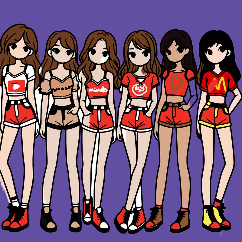 a group of girls wearing crop tops and shorts