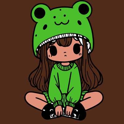 a girl wearing a frog hat and some frog socks