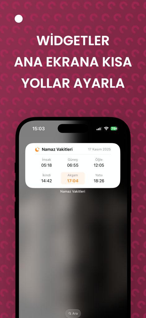 Namaz Vakitleri App iOS Homescreen-Widget mit täglichen Gebetszeiten