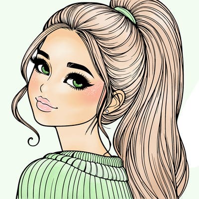 beautiful realistic girl with high ponytail