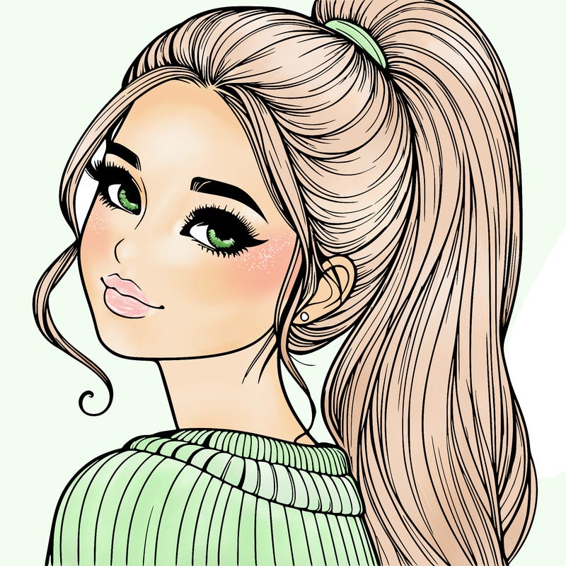 beautiful realistic girl with high ponytail