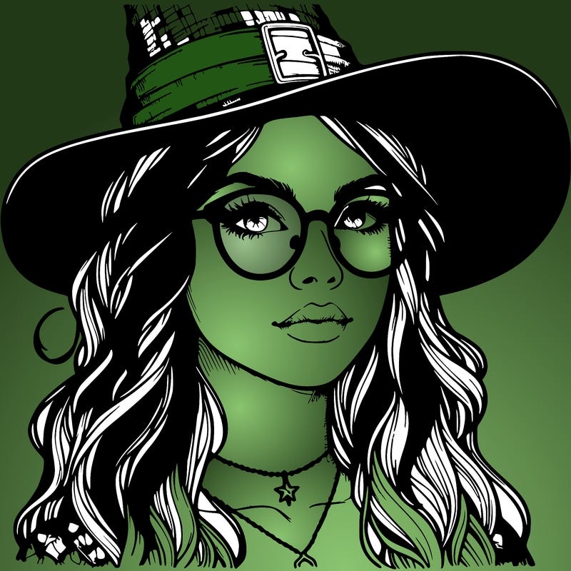 a witch with glasses realistic