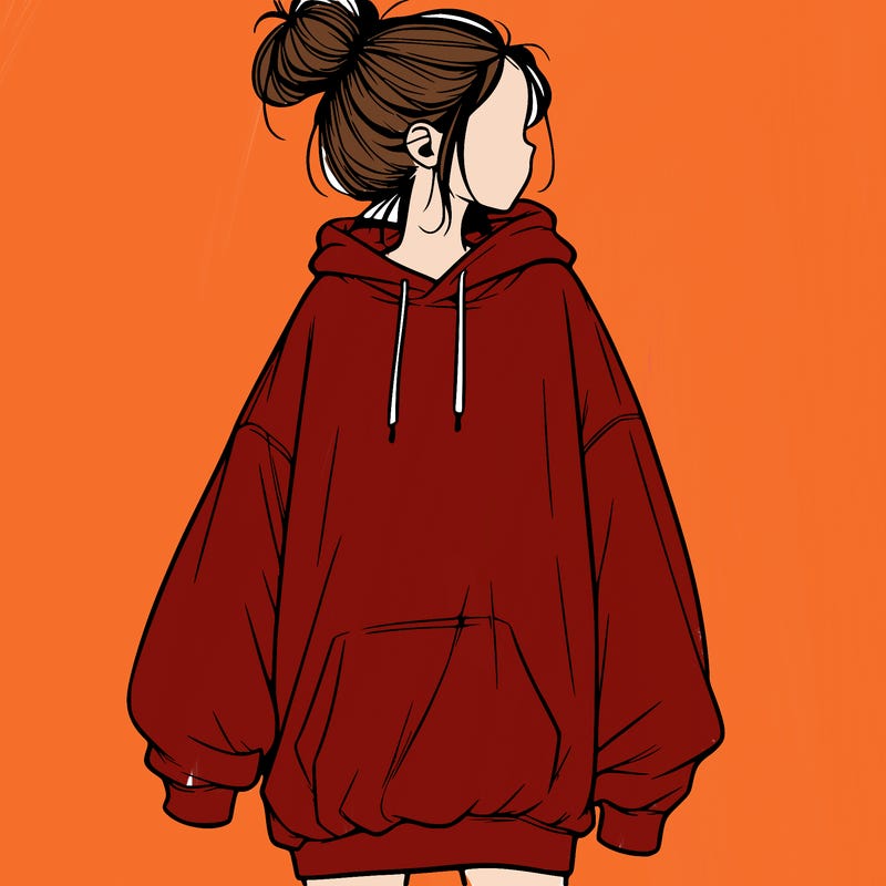 realistic girl with a oversized sweatshirt on and a bun