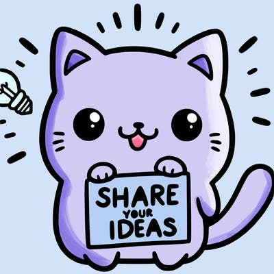 a cute cat saying share your ideas