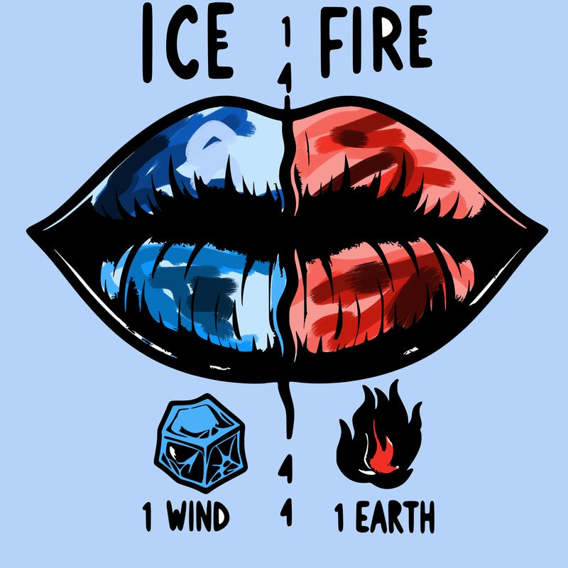 realistic lip split in fourth . 1 fourth ice 1 fire 1wind 1 earth
