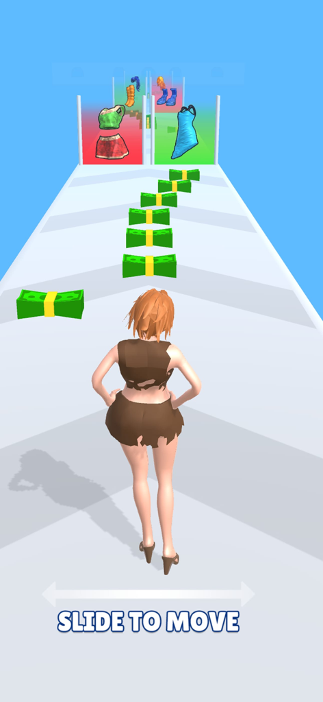 Date Run: Dress Up & Makeup - Date Runドレスアップ＆メイクアップで、衣装を選んでお金を集めながらトラックを走っている女の子。