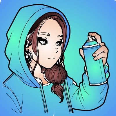 a realistic girl, spray painting