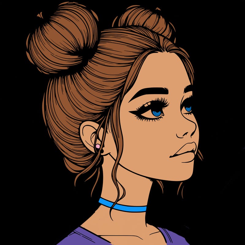 realistic girl with buns on the top of her head