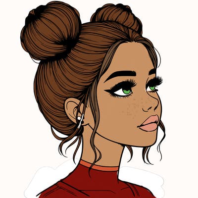 realistic girl with buns on the top of her head