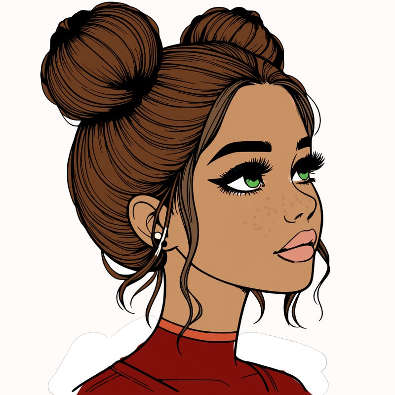 realistic girl with buns on the top of her head