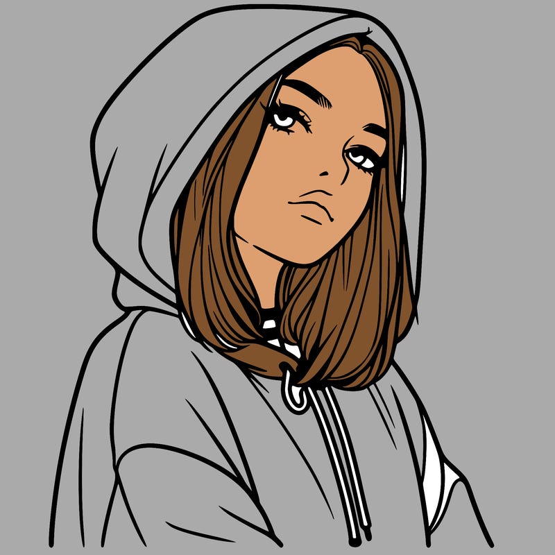 a realistic girl in a hoodie