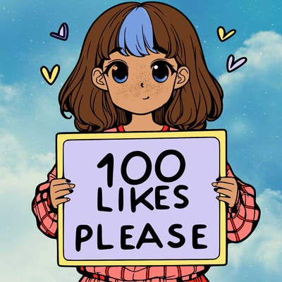 a girl holding a sign saying 100 likes please