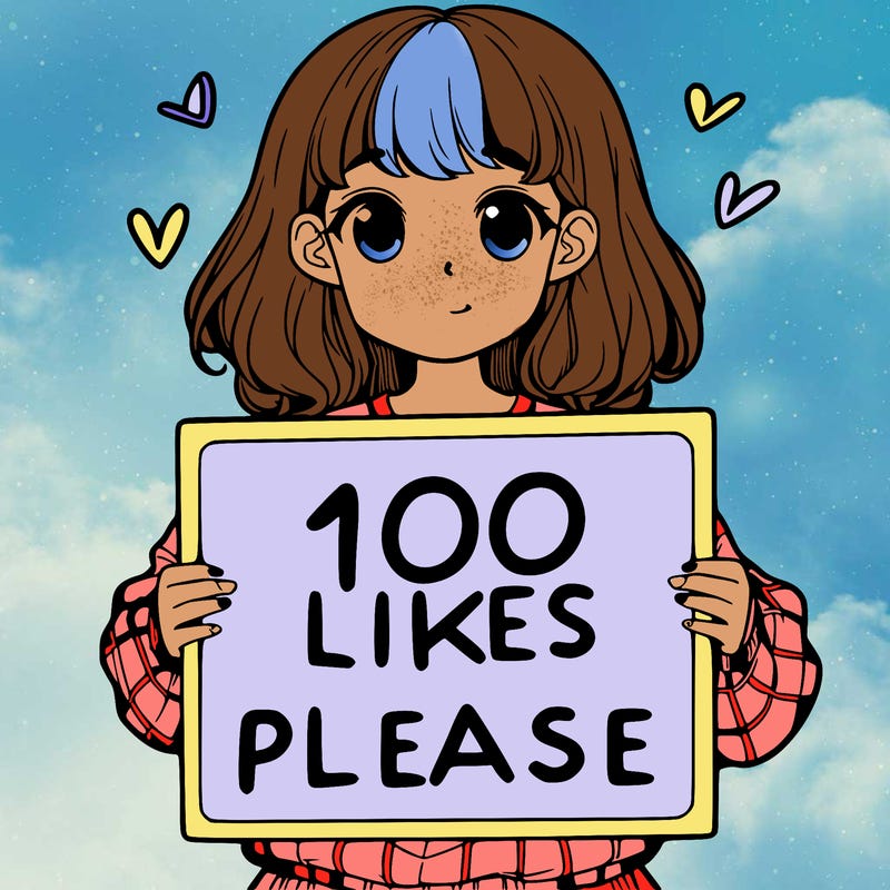 a girl holding a sign saying 100 likes please