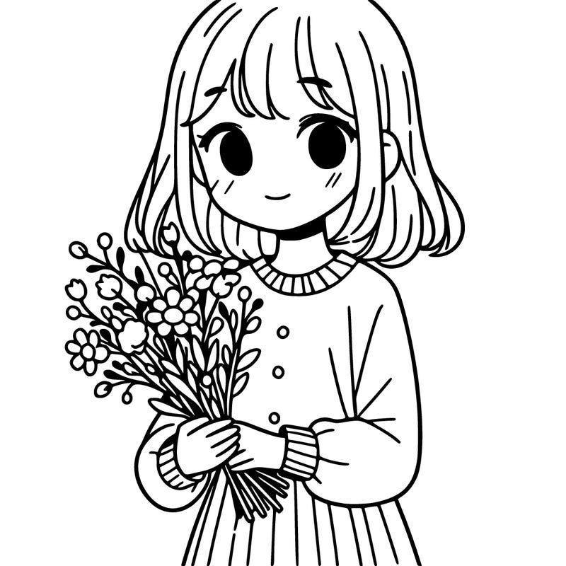 a girl holding flowers