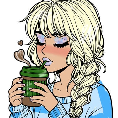 realistic girl drinking coffee