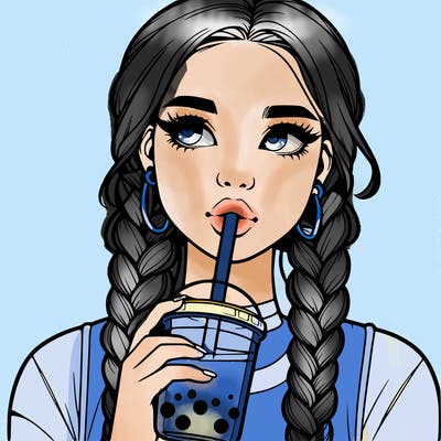 realistic girl with braided hair drinking boba