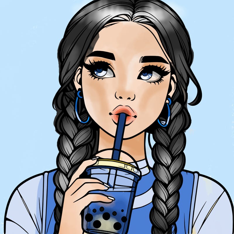 realistic girl with braided hair drinking boba