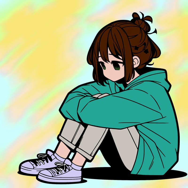 sad anime girl sitting alone