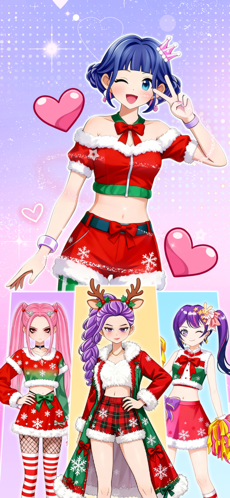 Idol Livestream: Doll Dress Up - Poupées anime dans des tenues de Noël festives et des accessoires de vacances