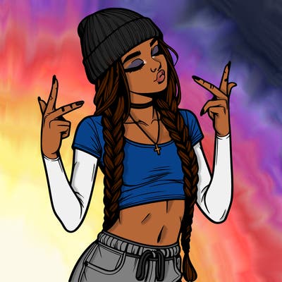 realistic teenage girl with braids and a beanie and crop top doing 🫶🏼