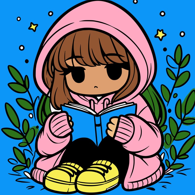 girl in oversized hoodie reading a book