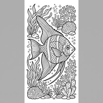 Bring the beauty of the ocean to your books with this exquisite Marine Angelfish bookmark coloring page. Its intricate design features a stunning angelfish amidst a vibrant underwater scene, ready for your creative touch.