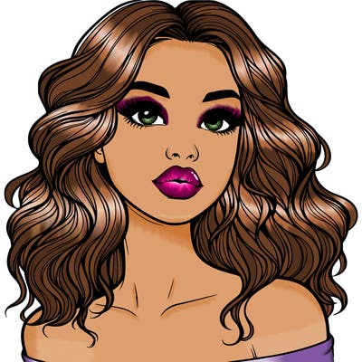 realistic girl with wavy hair and lips